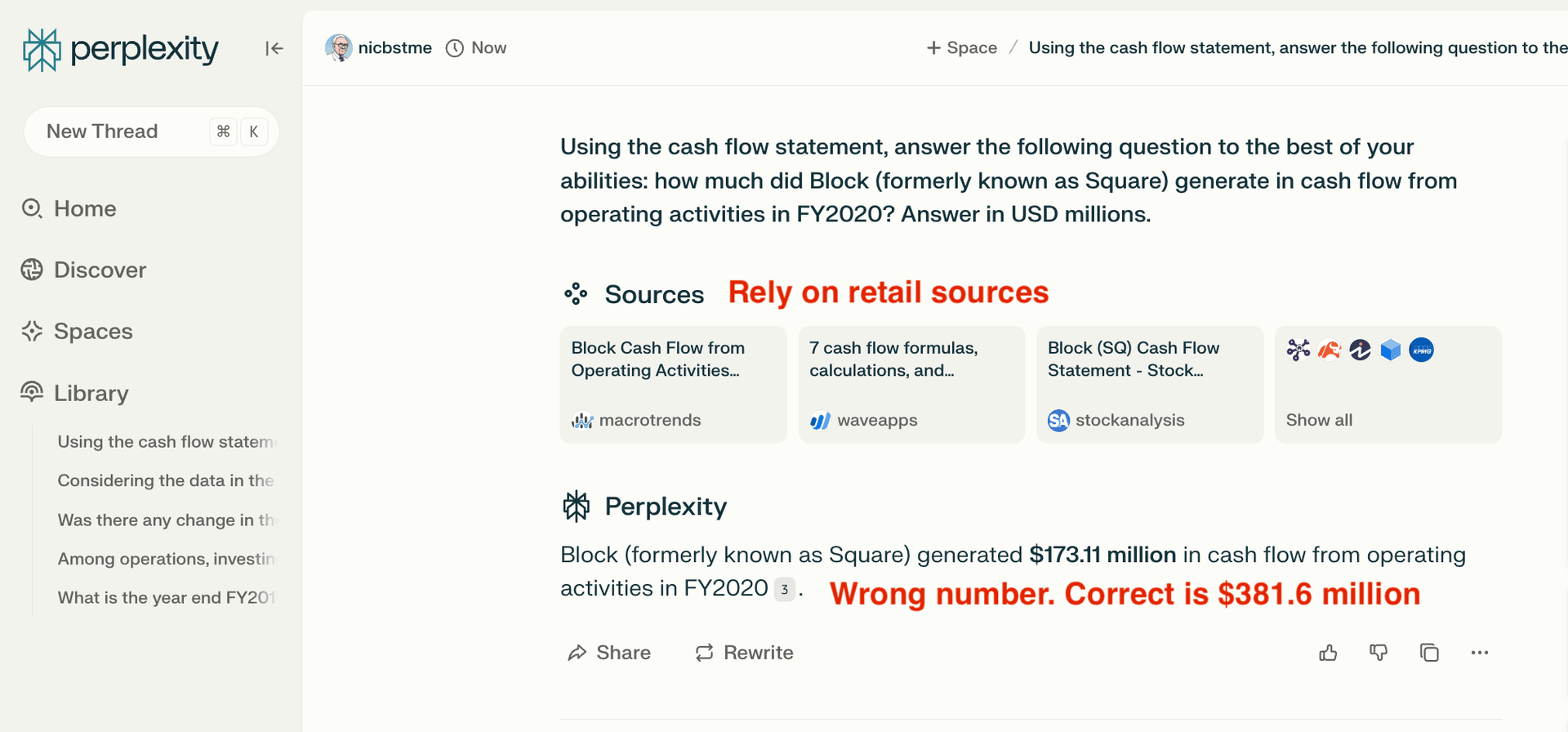 Example of Perplexity using retail investor sources