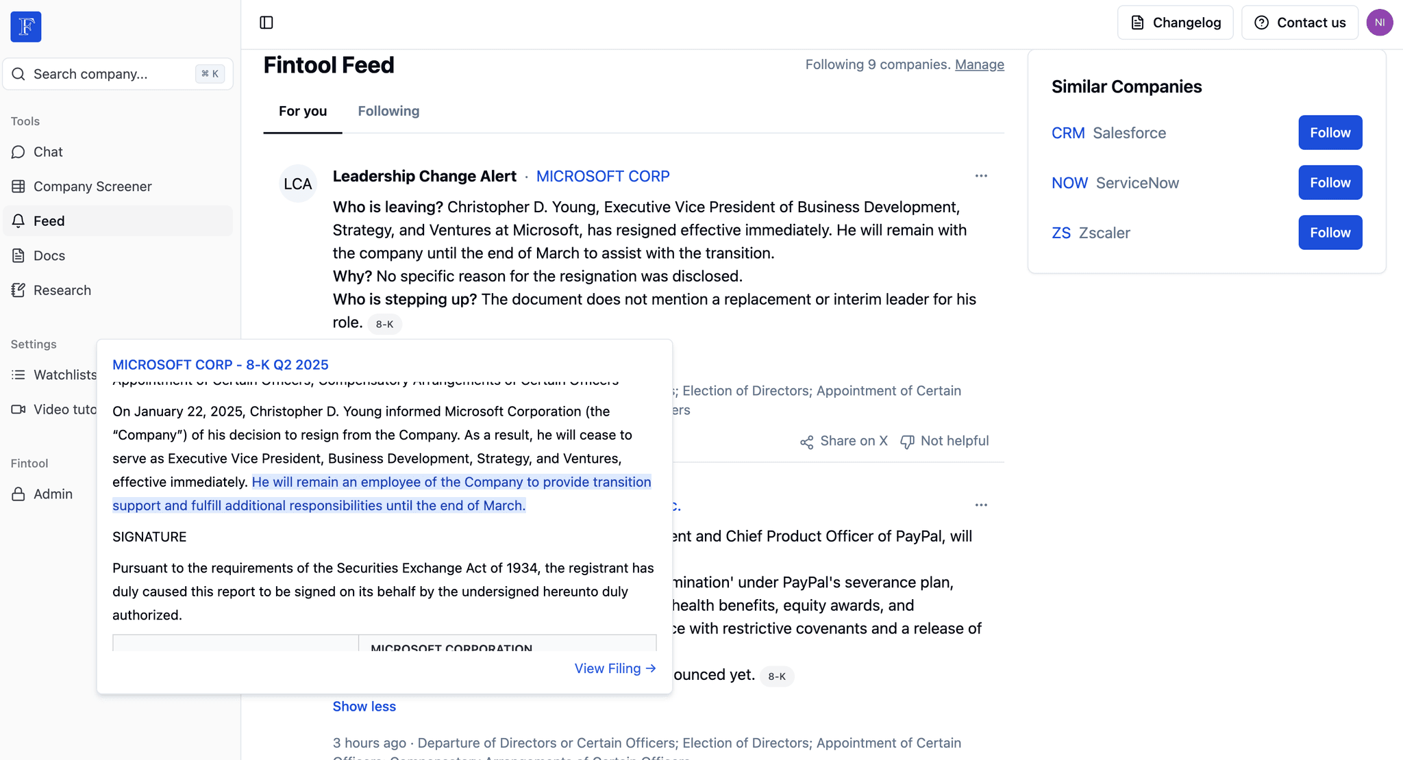 Filing sources interface