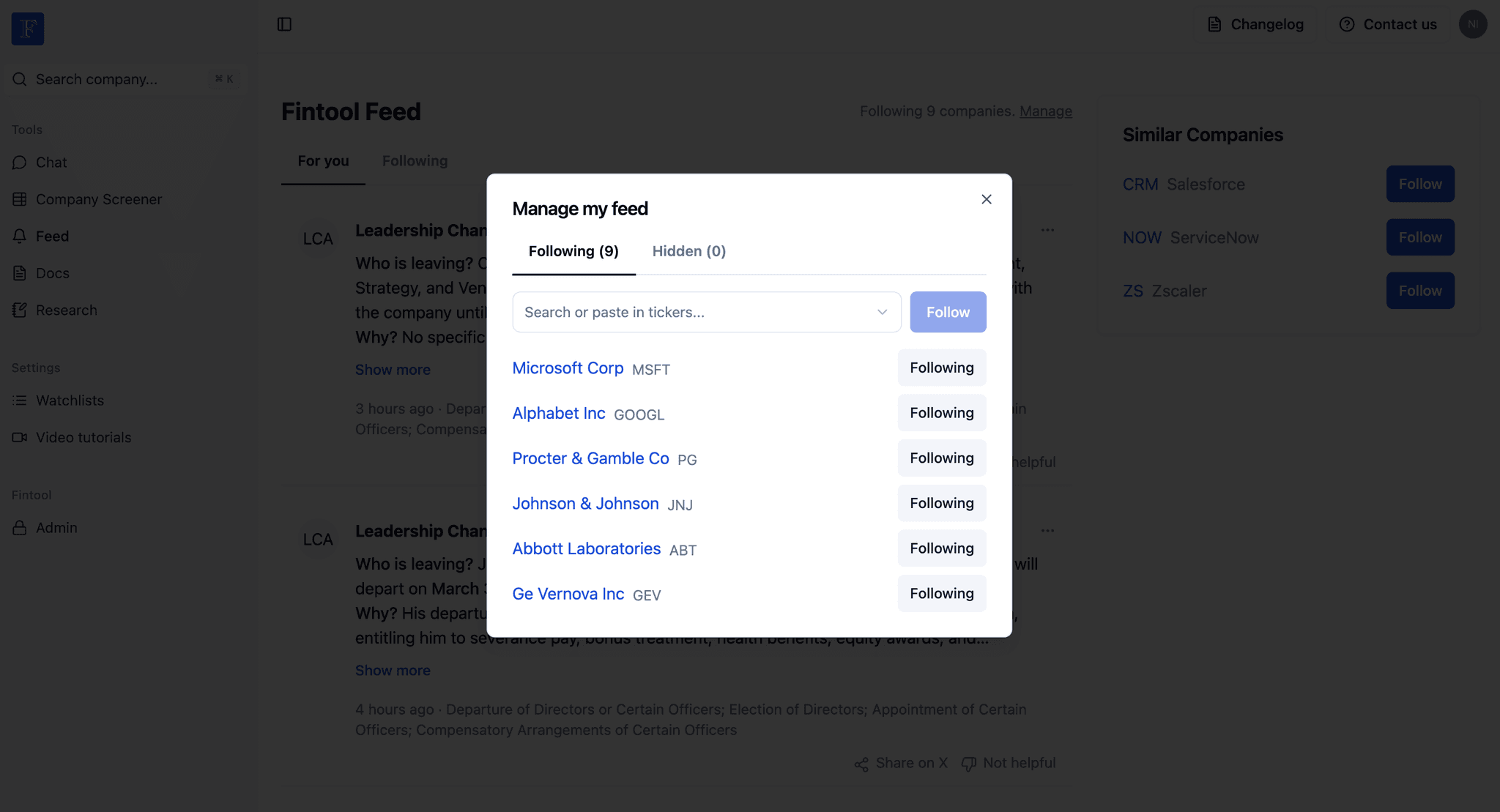 Company following interface