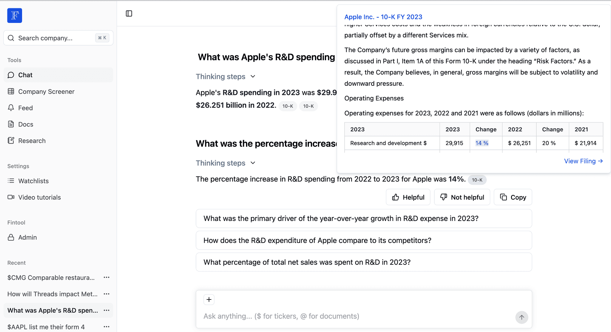 Filings source interface