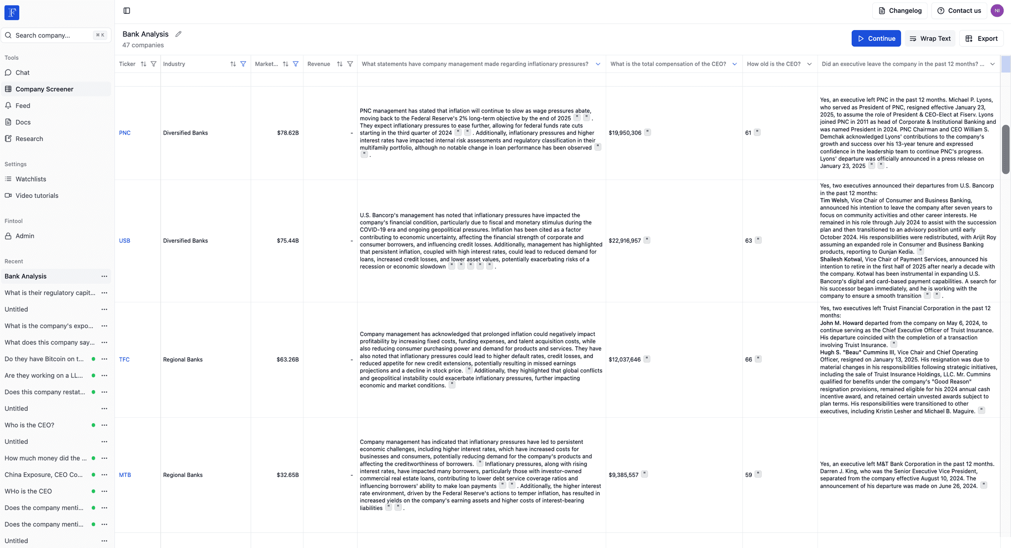 Automated screening interface