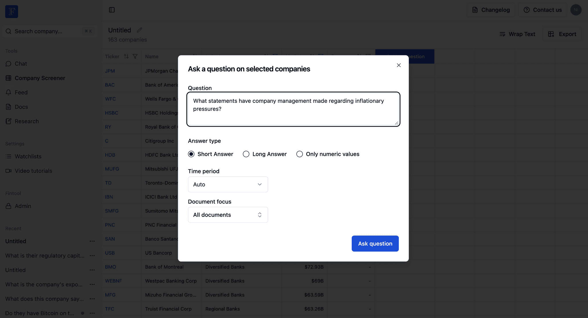 Qualitative screening interface