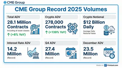 CME Crypto Derivatives Hit Record $12 Billion Daily Volume as Institutional Adoption Accelerates